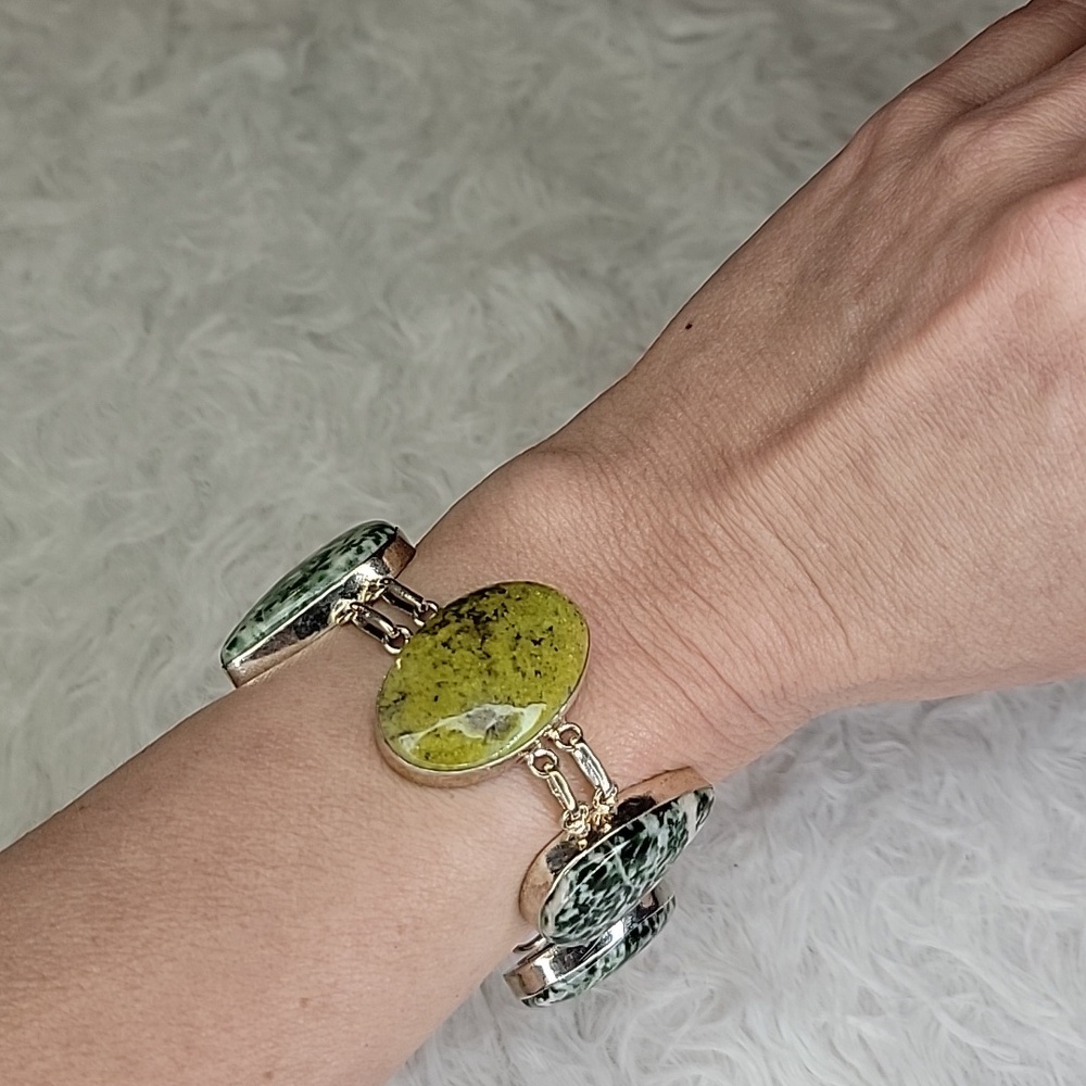 Sterling Silver Green Opal & Tree Agate Bracelet - Picture 7 of 8